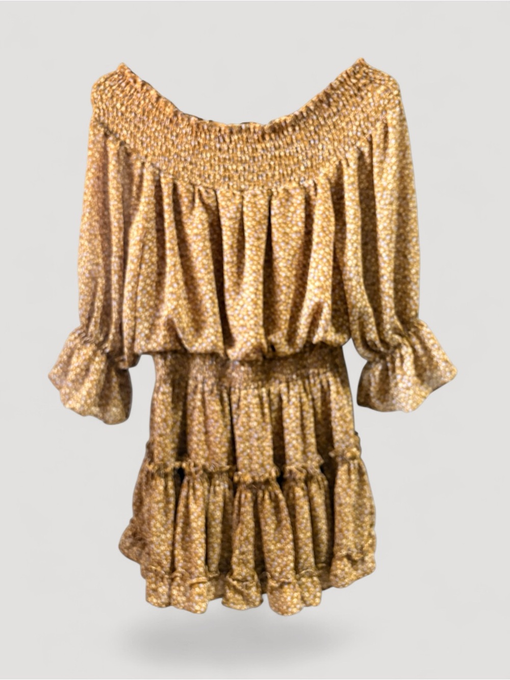 Mustard Seed Mustard Floral Off-Shoulder Ruffle Tunic